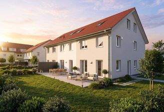 Ansicht noch freies Reihenmittel- und Reihenendhaus