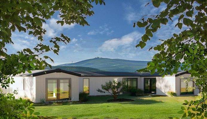 Winkelbungalow als Doppelhaus (Musterhaus)