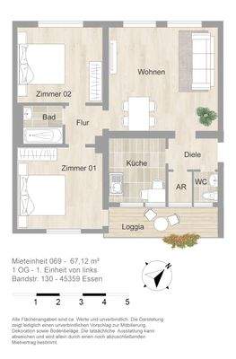 Grundriss farbig / möbliert