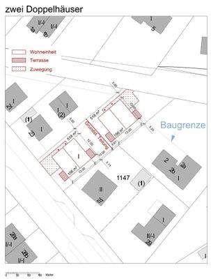 Mögliche Palnung für zwei Doppelhäuser