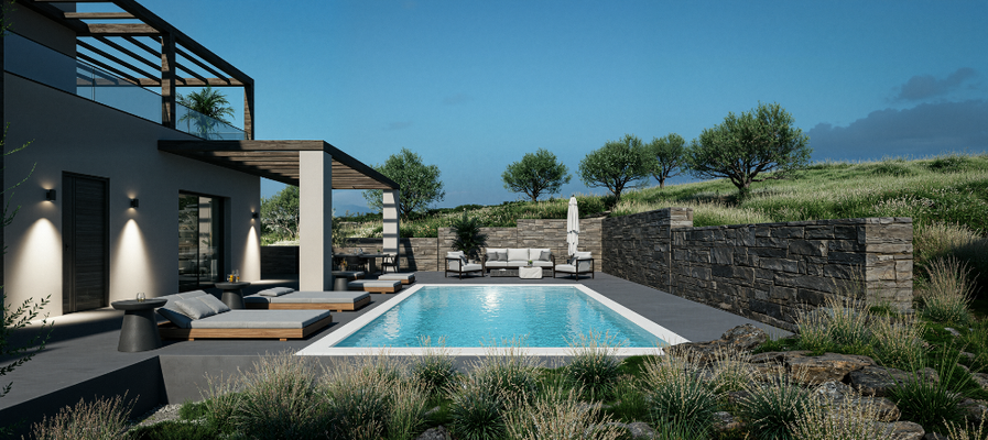 Kreta, Exantis: Neubau! Zwei luxuriöse Steinvillen mit privaten Pools zum Verkauf