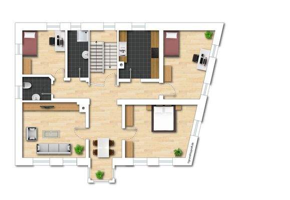 Grundriss 2. OG (nicht maßstabsgetreu - kann vom Original abweichen) 