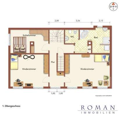 Grundriss 1. OG mit Möblierungsvorschlag