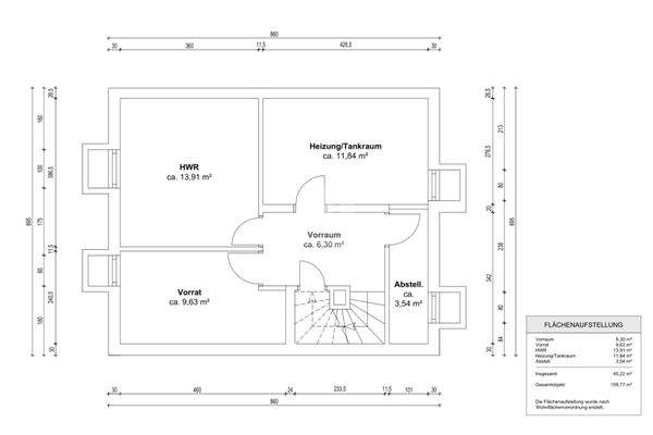 Bemaßter Grundriss Untergeschoss