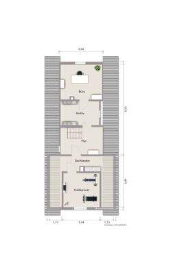 Grundriss Dachgeschoss (nicht maßstabsgerecht, Möblierungsbeispiel)