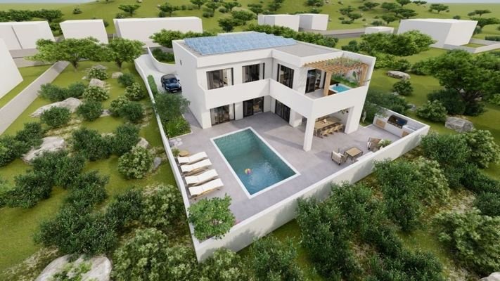 Rendering der Villa mit Pool 