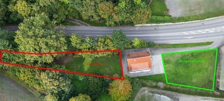 Luftansicht m. Baugrund und Nordwest-Garten