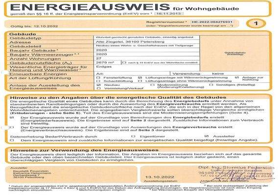 Auszug Energieausweis