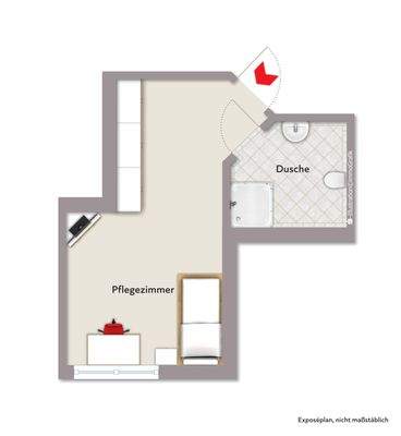 Grundriss der Wohnung (nicht maßstabsgerecht, Möblierungsbeispiel)