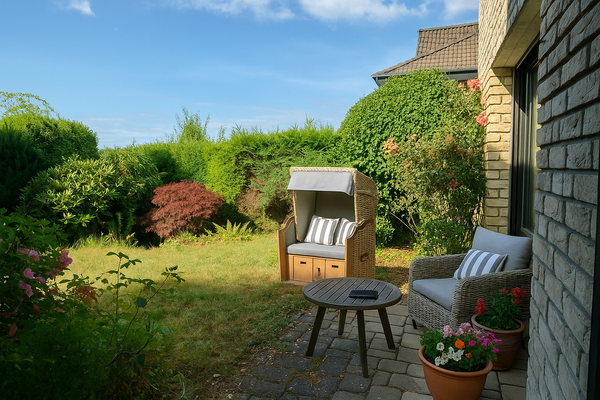 Terrasse vor der Souterrain-Wohnung- bzw. Büro.