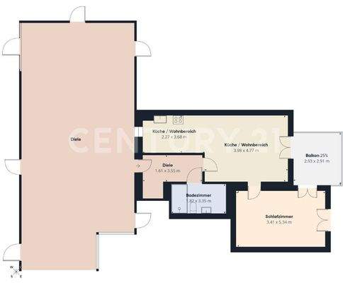 Grundriss der Wohnung inklusive Flur