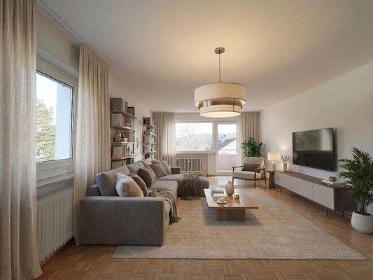 Wohnzimmer Einrichtungsbeispiel KI