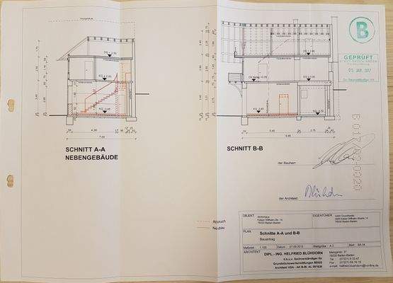 Schnitt A-A Nebengebäude, Schnitt B-B