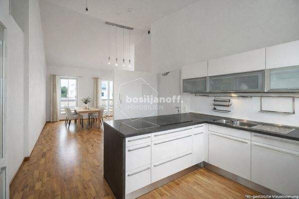 Blick aus der Küche Richtung Wohn-/Esszimmer