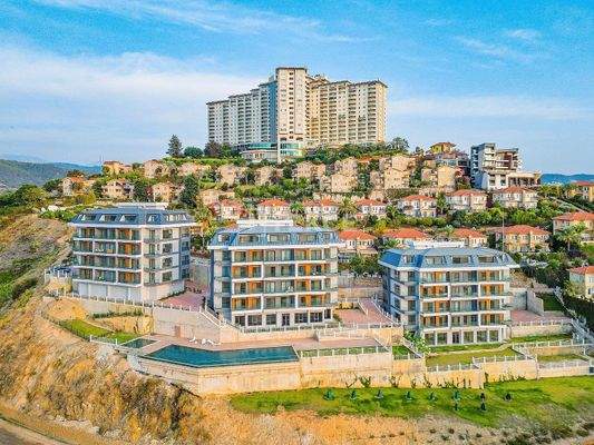 City and Sea View Flats in a Complex in Alanya Kargıcak