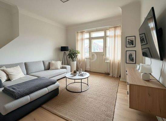 Wohnzimmer mit Zugang zur Terrasse/Garten