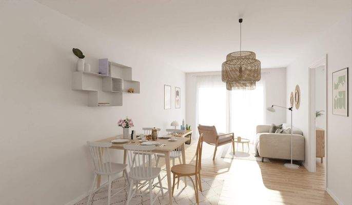 Durch die bodentiefen Fenster blicken Sie direkt auf den Rhein