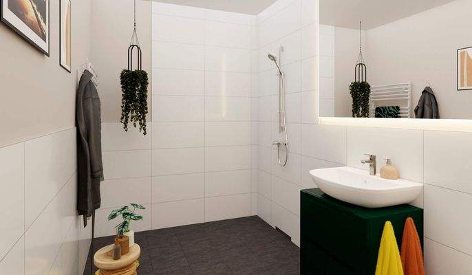 Modernes Badezimmer mit bodengleicher Dusche