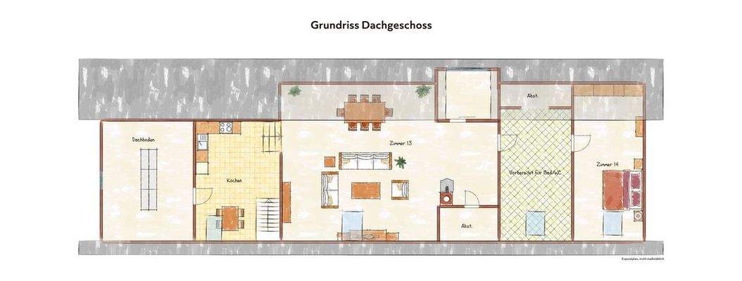 Grundriss DG mit beispielhafter Möblierung