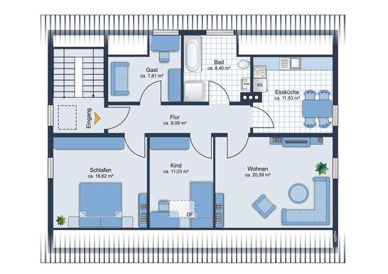 Grundsriss Dachgeschoss, WE Nr. 3