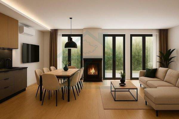 Moderne Wohnlandschaft mit Kamin