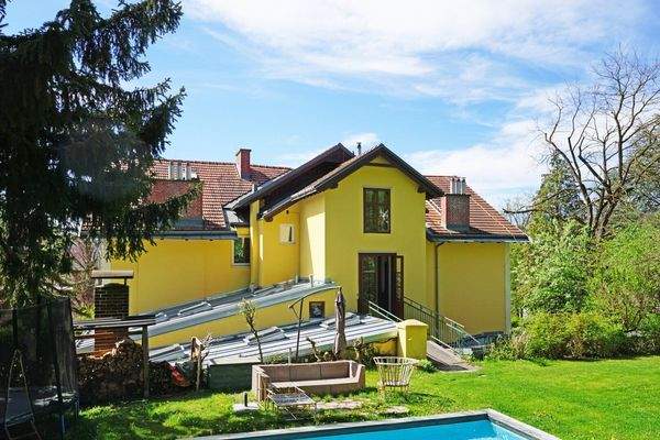 gartenseitige Hausansicht mit Pool