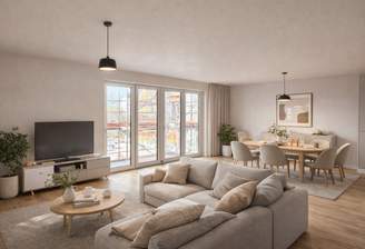 Visualisierter Wohn- und Essbereich