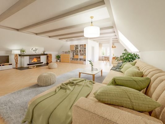 Visualisierung Wohn- und Esszimmer Obergeschosss