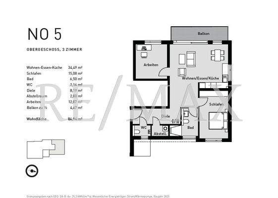 Grundriss neu 3 Zimmer B2 Whg 5