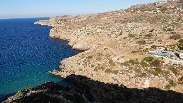 Kreta, Plaka: Erstklassiges Strandgrundstück mit Panoramablick zu verkaufen