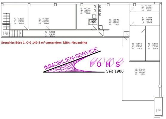 Grundriss Büro 1. OG 149,5 m² unmarkiert