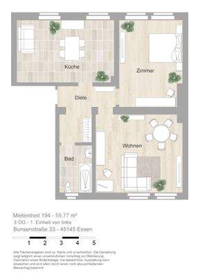 Grundriss farbig / möbliert