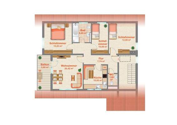 Grundriss der Eigentumswohnung "Betongold"