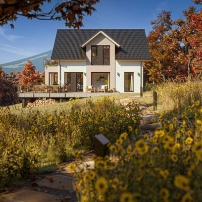 Musterhaus im Herbst