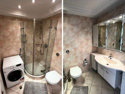 Badezimmer mit Dusche und Waschmaschinenplatz