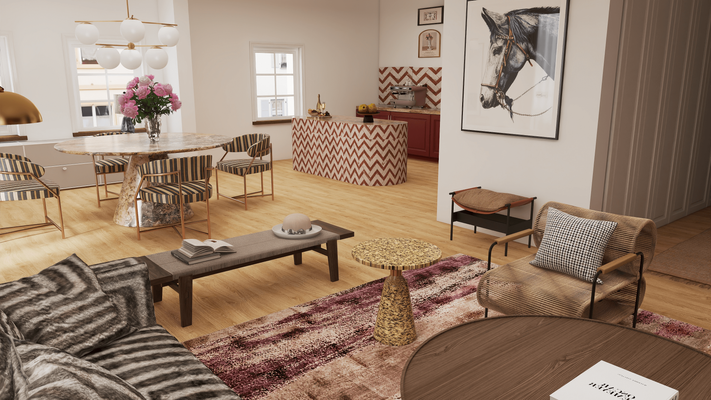 Visualisierung Wohnzimmer zur Küche