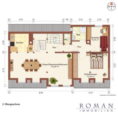 Grundriss 2. OG mit Möblierungsvorschlag