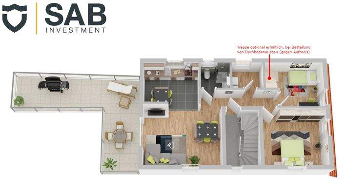 3D-Grundrisszeichnung Oberwohnung