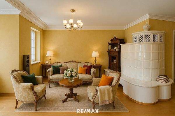 Wohnzimmer mit Kachelofen