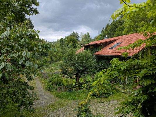 Haus Ansicht schräg oben grün