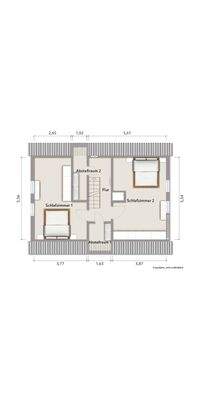 Grundriss Dachgeschoss (nicht maßstabsgerecht, Möblierungsbeispiel)