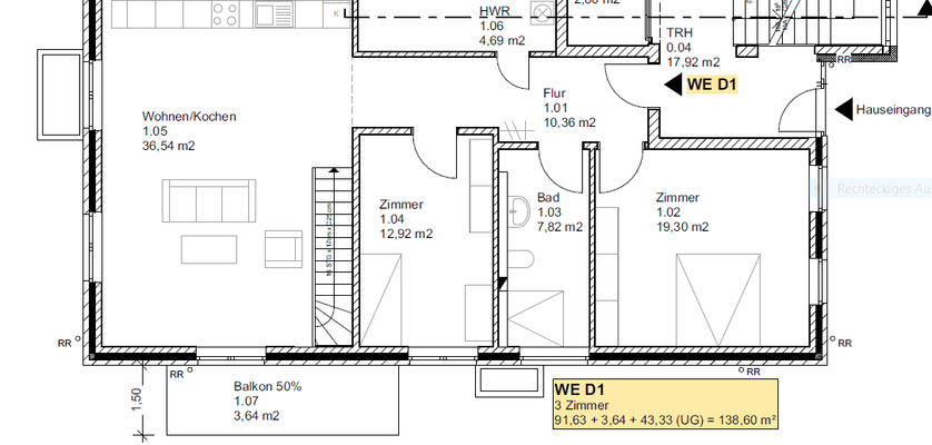 Grundriss WE 168, D1