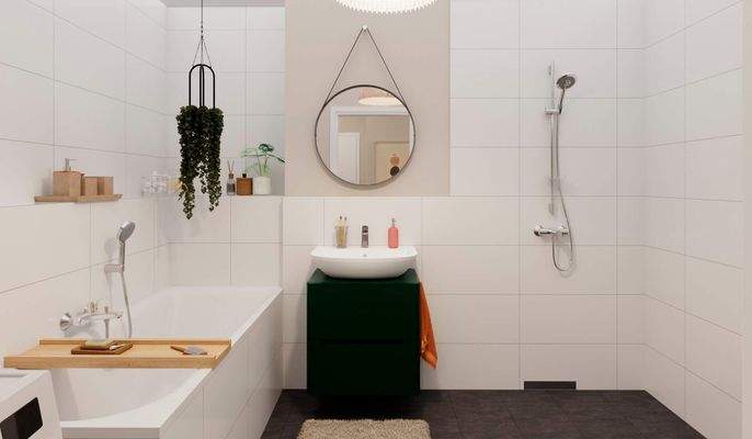 Modernes Badezimmer mit bodengleicher Dusche und B