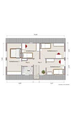 Grundriss Dachgeschoss (nicht maßstabsgerecht, Möblierungsbeispiel