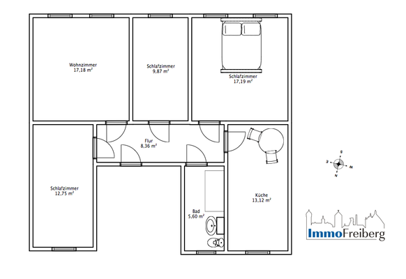 Grundriss 4-Raumwohnung