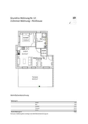 Grundriss + Wohnflächenberechnung Wohnung 12