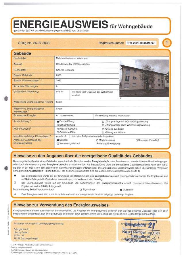 Energieausweis gültig bis 26.07.2033