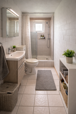 KI-generiertes Wohnbeispiel Keller Duschbad