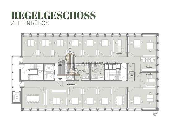 Grundriss Regelgeschoss Zellenbüros
