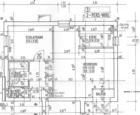 VE 1005-Kirchplatz 4-Bauplan Grundriss Wohnung 3 EG 2 Zimmer